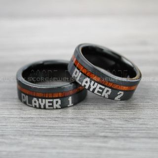  Player 1 Player 2 Rings, Gamer Rings, Black Tungsten Rings, Black Wedding Bands, Couple Ring Set Gamer Rings