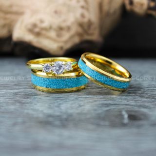 Turquoise Rings, Turquoise Wedding Rings, Turquoise Wedding Bands, Couple Rings, Matching Wedding Bands