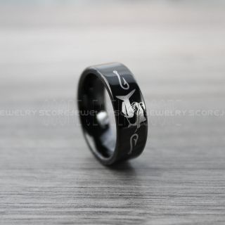Fishing Ring, Catfish Ring, Black Tungsten Ring, Black Wedding Band, Hunting Ring, Fish Hooks Ring