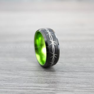 Barb Wire Ring, Green Tungsten Ring, Green Ring, Black Wedding Band, Black Wedding Ring, Military Ring, Army Ring, Green Wedding Band