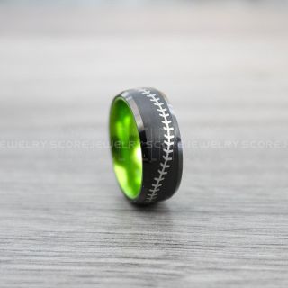 Baseball Ring, Baseball Stitch Pattern Wedding Band, Black Wedding Band, Black Tungsten Ring