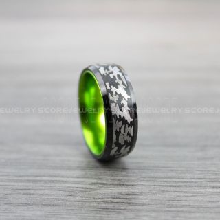 Camo Ring, Camouflage Ring, Green Tungsten Ring, Green Ring, Black Wedding Band, Black Wedding Ring, Military Ring, Army Ring, Green Wedding Band