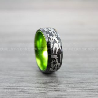 American Flag Ring, Camo Ring, Camouflage Ring, Green Tungsten Ring, Green Ring, Black Wedding Band, Black Wedding Ring, Military Ring, Army Ring, Green Wedding Band