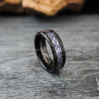 Vikings Ring, Dragon Ring, Dragon Scroll Ring, Vikings Wedding Band, Black Wedding Band, 