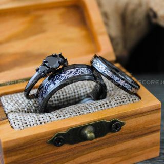 Vikings Rings, Dragon Rings, Dragon Scroll Rings, Vikings Wedding Bands, Black Wedding Bands 
