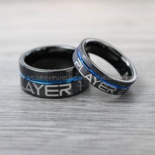  Player 1 Player 2 Rings, Gamer Rings, Black Tungsten Rings, Black Wedding Bands, Couple Ring Set Gamer Rings