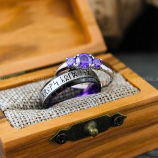 Vikings Ring, Bridal Set, Norse Rues Ring, Runes Ring, Vikings Wedding Band, Norsemen Wedding Ring, Vikings Runes Jewelry