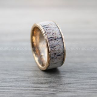 Deer Antler Wedding Band, Antler Ring, Antler Wedding Ring, Rose Gold Tungsten Band, Genuine Antler Inlay, Deer Antler Tungsten Wedding Ring