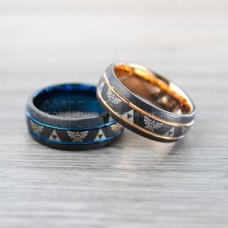2 Piece Couple Set Legend of Zelda Rings, Zelda Wedding Rings, Zelda Wedding Bands, Black Tungsten Rings, Black Wedding Bands