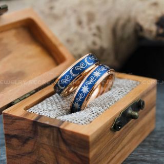 Sun and Moon Rings, Couple Rings, Sun and Moon Wedding Rings, Rose Gold Wedding Bands, Couple Jewelry