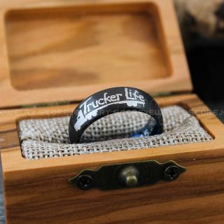 Trucker Life Ring, Truck Ring, Tractor Trailer Ring, Step Deck Ring, Trucker Ring, Truck Driver Ring, Black Wedding Band