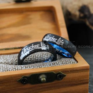 Trucker Life Ring, Truck Ring, Tractor Trailer Ring, Step Deck Ring, Trucker Ring, Truck Driver Ring, Black Wedding Band