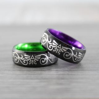 Zelda Rings, Legend of Zelda Rings, 2 Piece Couple Set Legend of Zelda Rings, Zelda Wedding Rings, Zelda Wedding Bands, Black Tungsten Rings, Black Wedding Bands