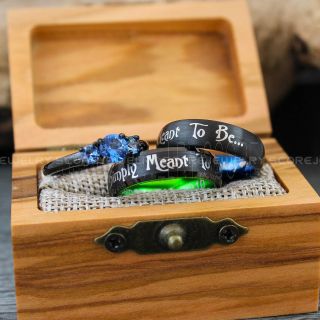 Simply Meant To Be Rings, 3 Piece Couple Set Black Tungsten Bands with Domed Edge, Simply Meant To Wedding Bands, Tungsten Wedding Rings