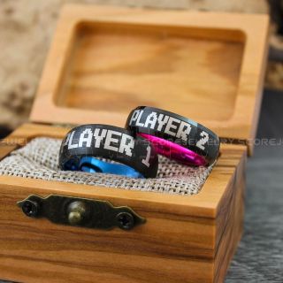Gamer Rings, Player 1 Player 2 Rings, Couple Rings, Couple Wedding Bands, Couple Tungsten Rings, Couple Tungsten Wedding Rings, Black Rings