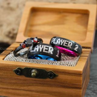 Gamer Rings, Player 1 Player 2 Rings, Couple Rings, Couple Wedding Bands, Couple Tungsten Rings, Couple Tungsten Wedding Rings, Black Rings