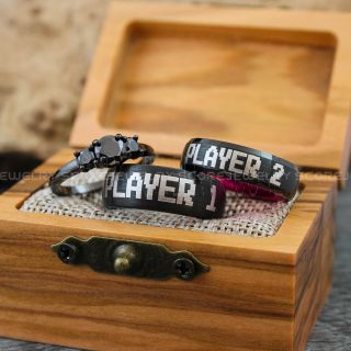 Gamer Rings, Player 1 Player 2 Rings, Couple Rings, Couple Wedding Bands, Couple Tungsten Rings, Couple Tungsten Wedding Rings, Black Rings