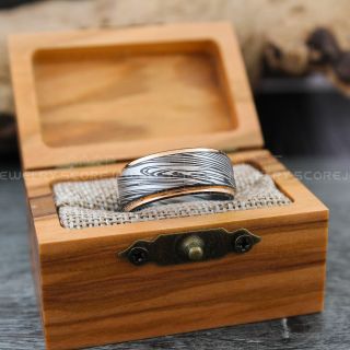 Damascus Steel Ring, Damascus Ring, Damascus Jewelry, Damascus Steel Wedding Ring, Damascus Steel Pattern Laser Engraved Tungsten Wedding Ring, Black Wedding Band