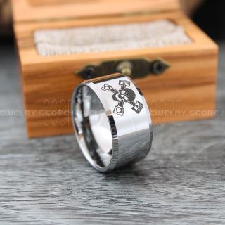 Skull Ring, Skull Jewelry, Biker Ring, Biker Wedding Band, 12mm Silver Wedding Ring, Engine Piston Ring, Mechanic Ring
