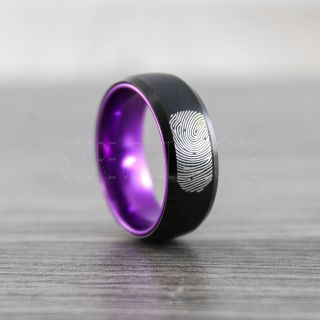 Fingerprint Ring, Fingerprint Wedding Ring, Fingerprint Wedding Band, Black Wedding Band, Black Wedding Ring, Black Tungsten Ring