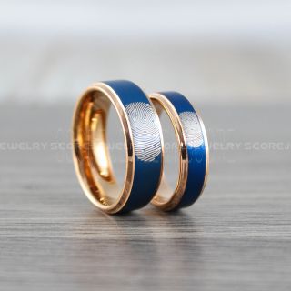 2 Piece Couple Set Custom Fingerprint Rings, Fingerprint Wedding Rings, Fingerprint Wedding Bands, 14K Rose Gold Wedding Bands, Rose Gold Wedding Rings, Rose Gold Tungsten Rings