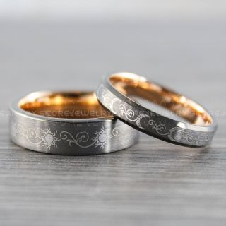 2 Piece Couple Tribal Sun and Moon Rings, Sun and Moon Wedding Bands, Tribal Sun and Moon Rings, Gunmetal Rings, Gunmetal Tungsten Bands, Sun and Moon Wedding Bands