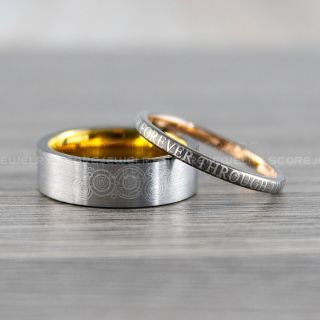 2 Piece Couple Set Doctor Who Rings, Gallifreyan Ring Doctor Who Jewelry, Doctor Who Wedding Bands, Doctor Who Wedding Rings, 6mm & 2mm Silver Tungsten Rings