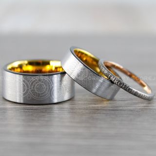 3 Piece Couple Set Doctor Who Rings, Gallifreyan Ring Doctor Who Jewelry, Doctor Who Wedding Bands, Doctor Who Wedding Rings, 10mm, 6mm & 2mm Silver Tungsten Rings