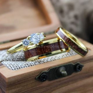 Wood Rings, Wood Wedding Rings, Wood Wedding Bands, 14K Yellow Gold Tungsten Rings, Wood Jewelry