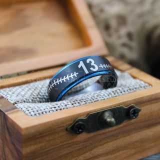 Baseball Ring, Baseball Wedding Ring, Baseball Wedding Band, Black Tungsten Wedding Band, Black Tungsten Baseball Ring Blue Step Edge, Baseball Jewelry