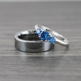 2 Piece Couple Set Wedding Rings, Silver Wedding Bands, Silver Tungsten Bands, Silver Wedding Rings, Silver Tungsten Wedding Rings