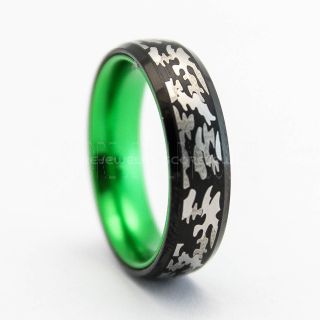 Camo Ring, Camouflage Ring, Green Tungsten Ring, Green Ring, Black Wedding Band, Black Wedding Ring, Military Ring, Army Ring, Green Wedding Band