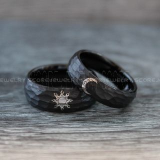 Sun and Moon Rings, Couple Rings, Sun and Moon Wedding Rings, Black Wedding Bands, Couple Jewelry