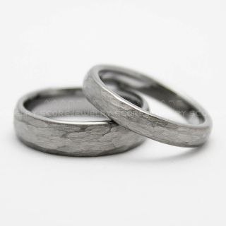 2 Piece Couple Set Wedding Rings, Silver Wedding Bands, Silver Hammered Tungsten Bands, Silver Wedding Rings, Silver Tungsten Wedding Rings