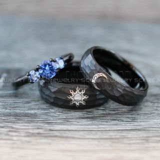 Sun and Moon Rings, Couple Rings, Sun and Moon Wedding Rings, Black Wedding Bands, Couple Jewelry
