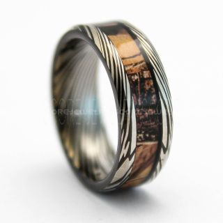 Damascus Steel Ring, Damascus Steel Pattern Wedding Band, Camouflage Ring, Camo Ring, Black Wedding Band