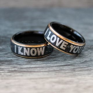 Aurebesh Rings, Aurebesh Wedding Bands, Aurebesh Wedding Rings, Couple Rings, I Love You I Know Rings