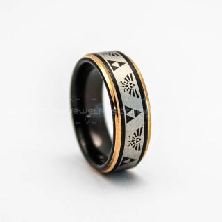 Legend of Zelda Ring, Zelda Wedding Ring, Zelda Wedding Band, Black Tungsten Ring, Black Wedding Band