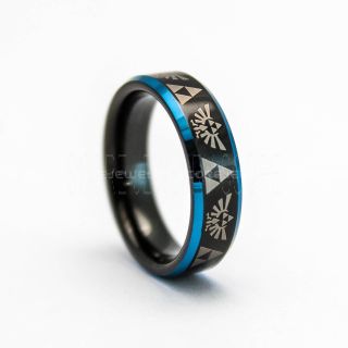 Legend of Zelda Ring, Zelda Wedding Ring, Zelda Wedding Band, Black Tungsten Ring, Black Wedding Band