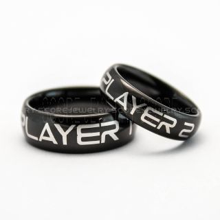 Player 1 Player 2 Rings, Gamer Rings, Black Tungsten Rings, Black Wedding Bands, Couple Ring Set Gamer Rings