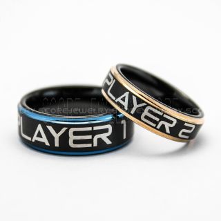 Player 1 Player 2 Rings, Gamer Rings, Black Tungsten Rings, Black Wedding Bands, Couple Ring Set Gamer Rings