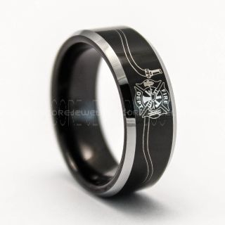 Firefighter Brotherhood Ring, Fireman Ring, Fireman Jewelry, Black Tungsten Band, Black Tungsten Wedding Band, Firefighter Ring, Fire Department Tungsten Ring