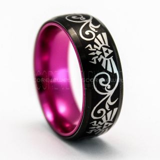 Legend of Zelda Ring, Zelda Wedding Ring, Zelda Wedding Band, Black Tungsten Ring, Black Wedding Band