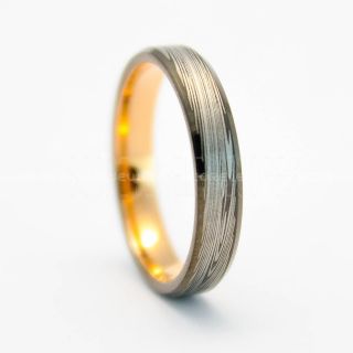 Damascus Steel Ring, Gunmetal Ring, Rose Gold Tungsten Band Damascus Steel Pattern Laser Engraved Tungsten Wedding Ring