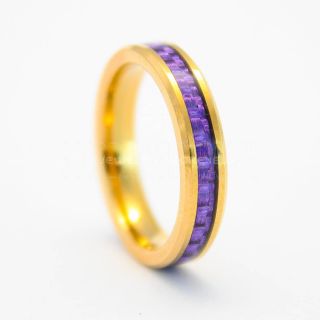 Rose Gold Ring, Rose Gold Wedding Band, Tungsten Ring with Purple Carbon Fiber Inlay
