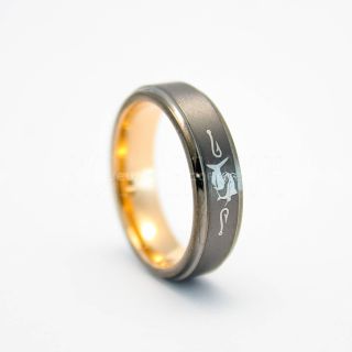 Fishing Ring, Catfish Ring, Gunmetal Tungsten Ring, Gunmetal Wedding Band, Hunting Ring, Fish Hooks Ring