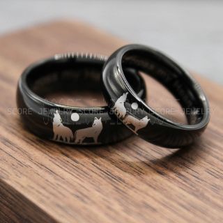 Howling Wolves Ring, Wolf Jewelry, Wolf Wedding Ring, Hunting Wedding Ring, Wolves Jewelry