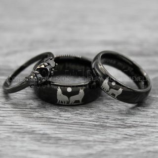 Howling Wolves Rings, Wolf Jewelry, Wolf Wedding Rings, Hunting Wedding Rings, Wolves Jewelry