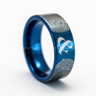 Fingerprint Ring, Fingerprint Wedding Ring, Fingerprint Wedding Band, Blue Wedding Band, Blue Wedding Ring, Blue Tungsten Ring