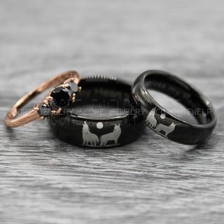 Howling Wolves Rings, Wolf Jewelry, Wolf Wedding Rings, Hunting Wedding Rings, Wolves Jewelry